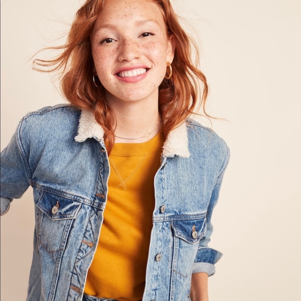 Oversized Sherpa lined boyfriend denim jacket